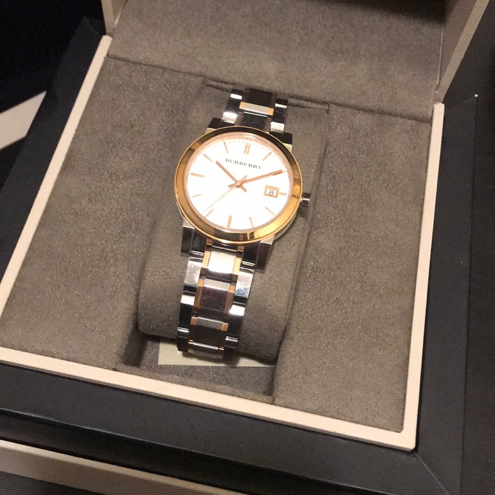 Silver and Rose Gold Burberry watch